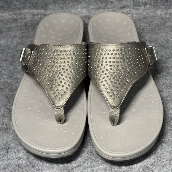 Vionic Capitola Sandals - Size 10 - Gold Studded Thong - Wedge Platform - Picture 3 of 9